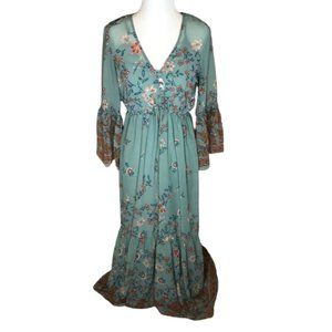 Willow & Clay Maxi Sun Dress Blue Size XS with Shelf Bra Camisole Boho Floral